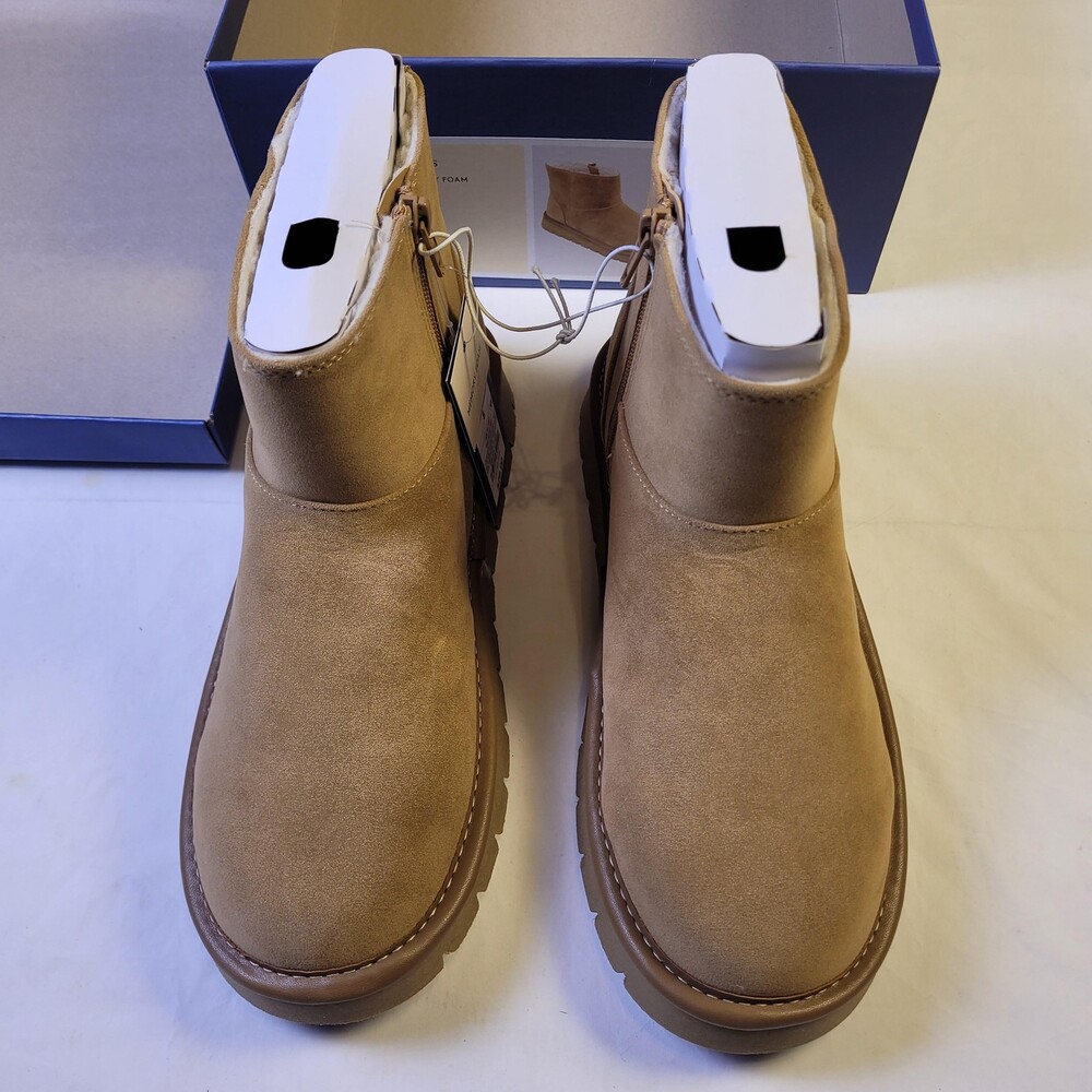 Universal Thread May Boots Womens Size 8 Tan Ankle Memory Foam Faux Fur Zip